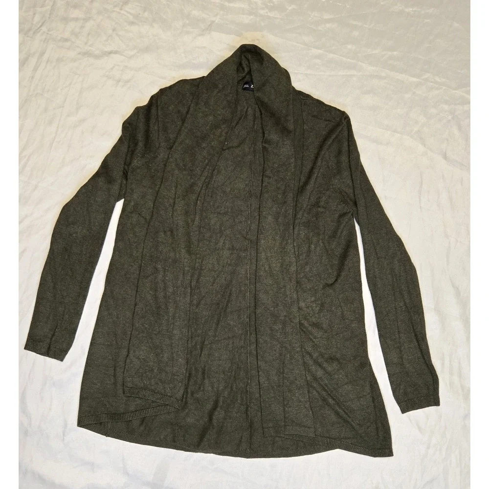 ZARA Knit Long Sleeve Open Cardigan Women‎ Small Casual Soft Olive Green Sweater